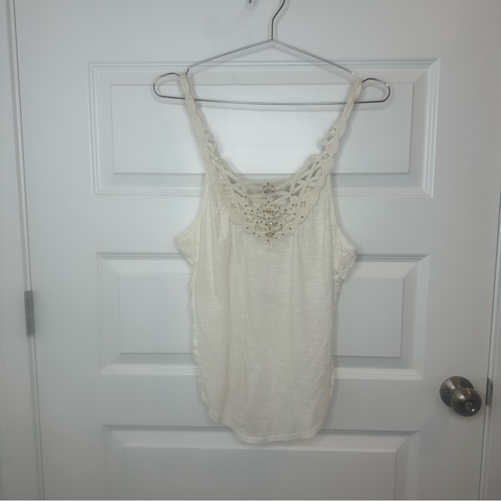 Free People White Lace Trim Women's Top